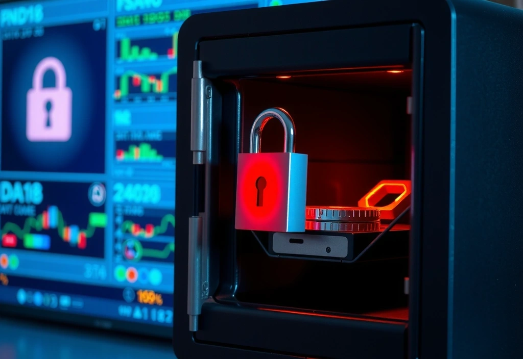 Ilustrație cu un seif digital deschis, simbolizând securitatea datelor