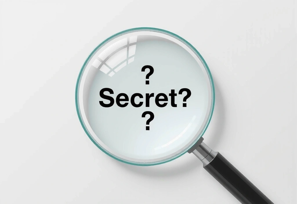 Lupă examinând text cu semne de întrebare și exclamare